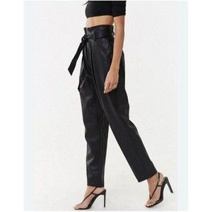 New York And Company Black High Waisted Faux Leather Trousers Tie Waist Size XL